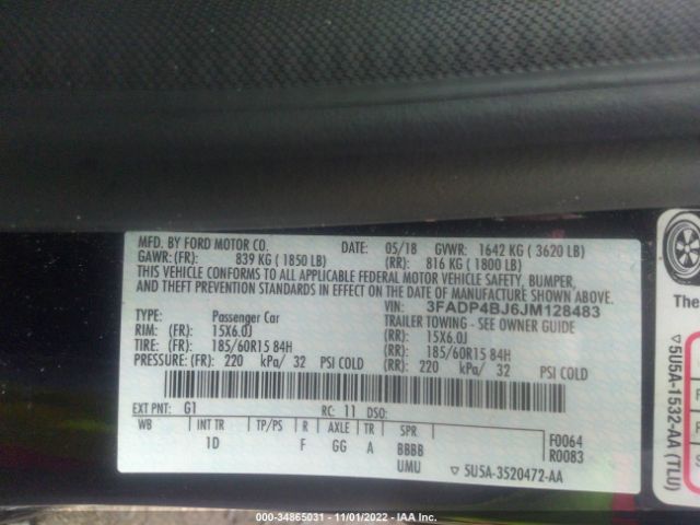 3FADP4BJ6JM128483 Ford FIESTA SE