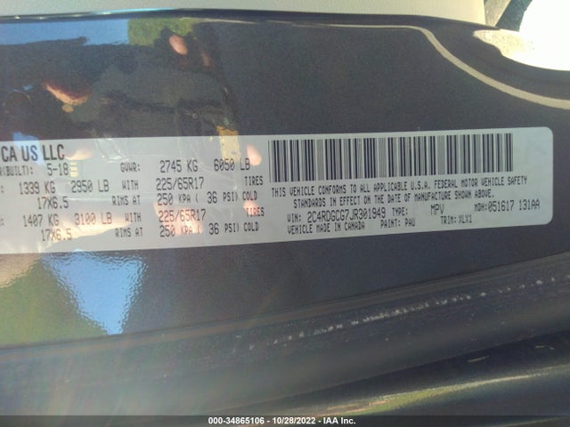 Dodge Grand Caravan Sxt 2018 2C4RDGCG7JR301949 Image 9