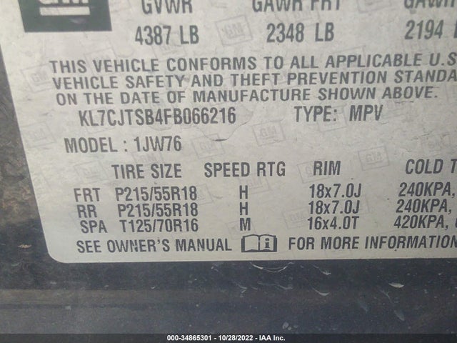 2015 Chevrolet Trax, VIN: KL7CJTSB4FB066216