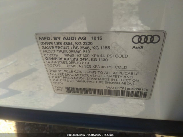 2016 Audi Q3, VIN: WA1GFCFS8GR008175