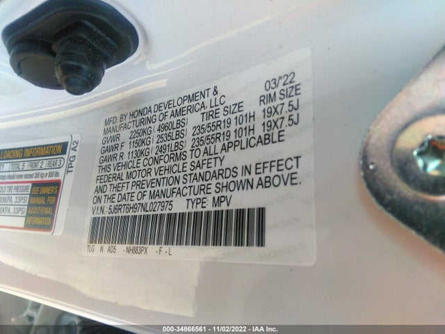2022 Honda CR-V, VIN: 5J6RT6H97NL027975