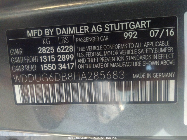2017 Mercedes-Benz S-Class, VIN: WDDUG6DB8HA285683