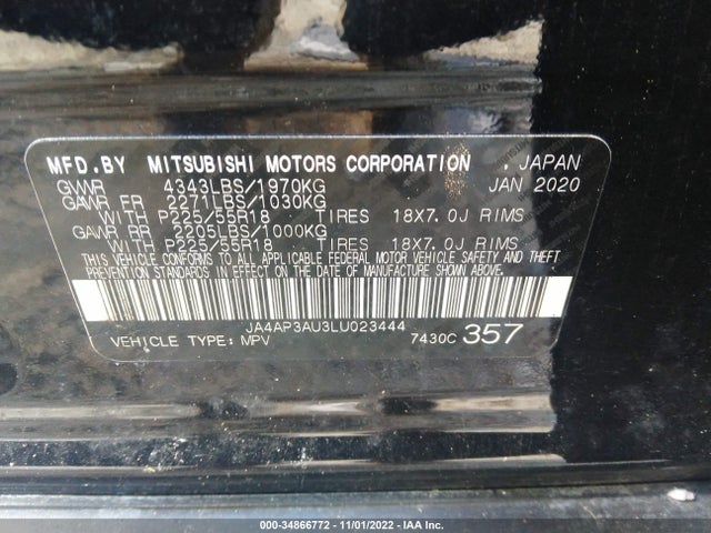 JA4AP3AU3LU023444 Mitsubishi Outlander Sport Es 2.0/sp 2.0