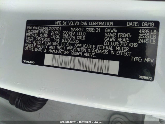 2020 Volvo XC40, VIN: YV4162UMXL2227701