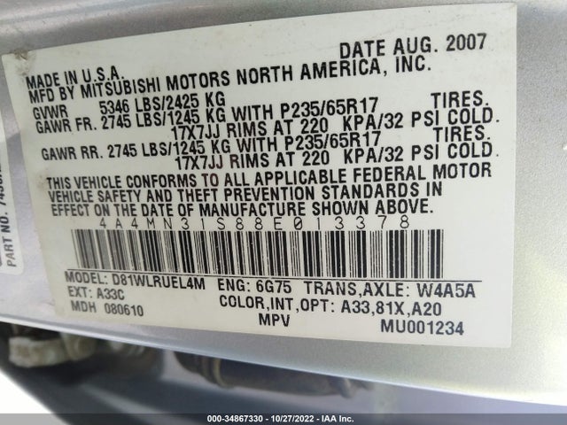 4A4MN31S88E013378 Mitsubishi Endeavor Se