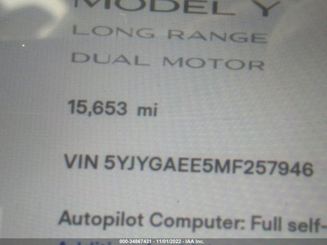 Tesla Model Y 2021 5YJYGAEE5MF257946 Image 8