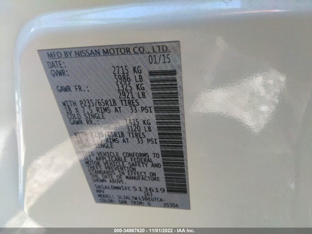 2015 INFINITI QX60 VIN: 5N1AL0MN5FC513619