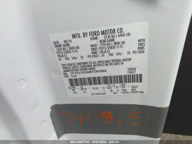 2014 FORD F-150 XL/STX/XLT VIN: 1FTEX1EM4EFD01992