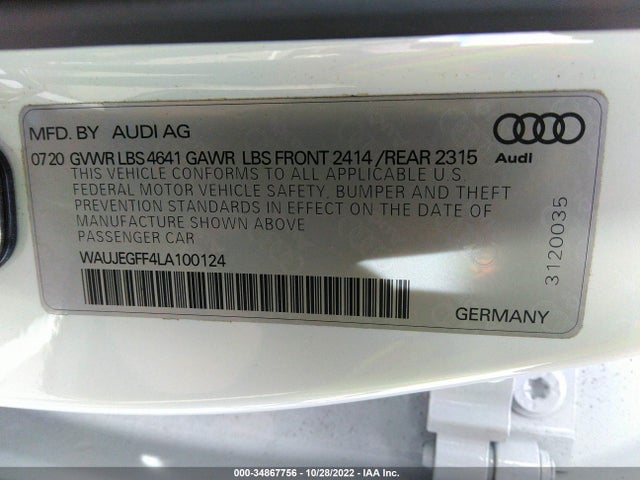 2020 Audi A3, VIN: WAUJEGFF4LA100124