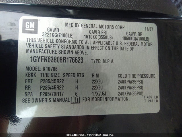 Cadillac Escalade 2008 1GYFK63808R176623 Image 11