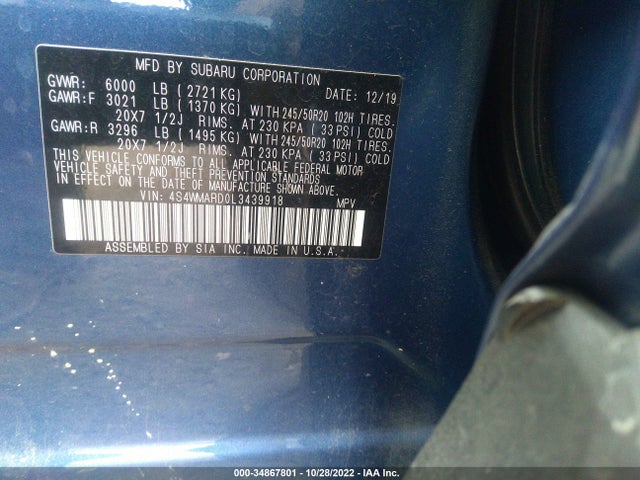 2020 Subaru Ascent, VIN: 4S4WMARD0L3439918