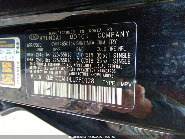 2020 Hyundai Tucson, VIN: KM8J3CAL0LU280128