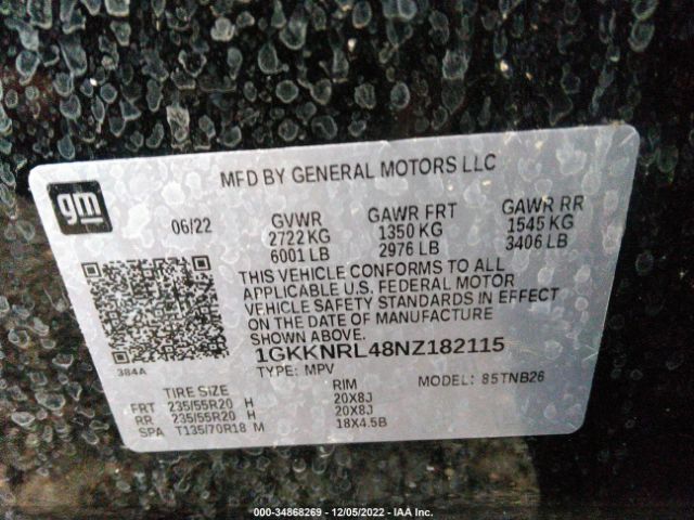 1GKKNRL48NZ182115 GMC ACADIA SLE