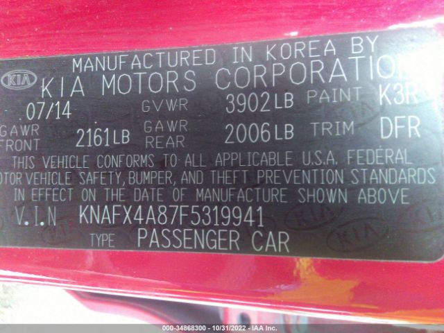 KNAFX4A87F5319941 KIA FORTE EX