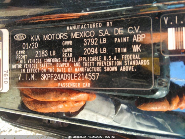2020 KIA FORTE LXS VIN: 3KPF24AD9LE214557