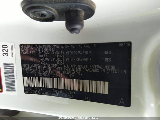 2019 Toyota Sienna, VIN: 5TDDZ3DC6KS211491