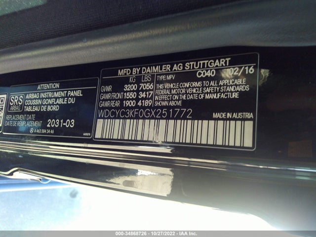2016 Mercedes-Benz G-Class, VIN: WDCYC3KF0GX251772