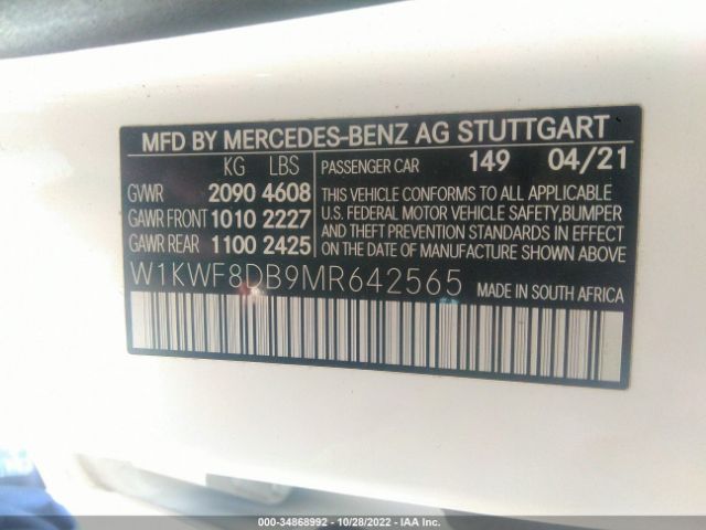 W1KWF8DB9MR642565 Mercedes-Benz C-class C 300