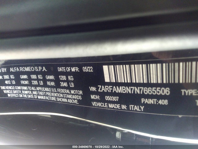 ZARFAMBN7N7665506 Alfa Romeo Giulia Veloce