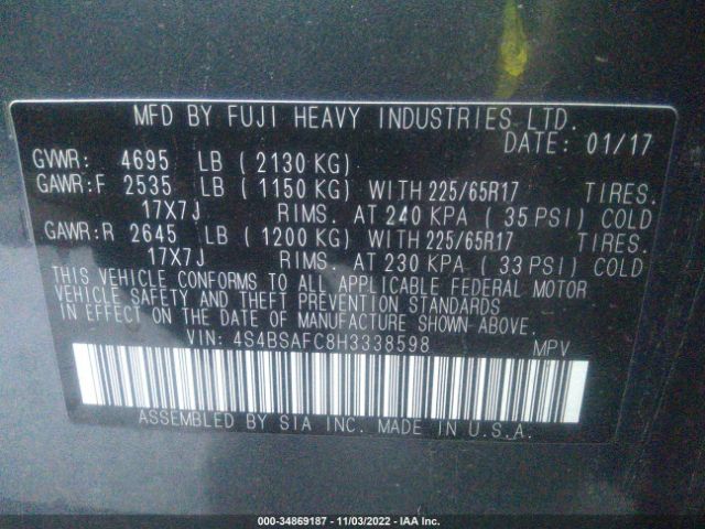 4S4BSAFC8H3338598 Subaru Outback Premium