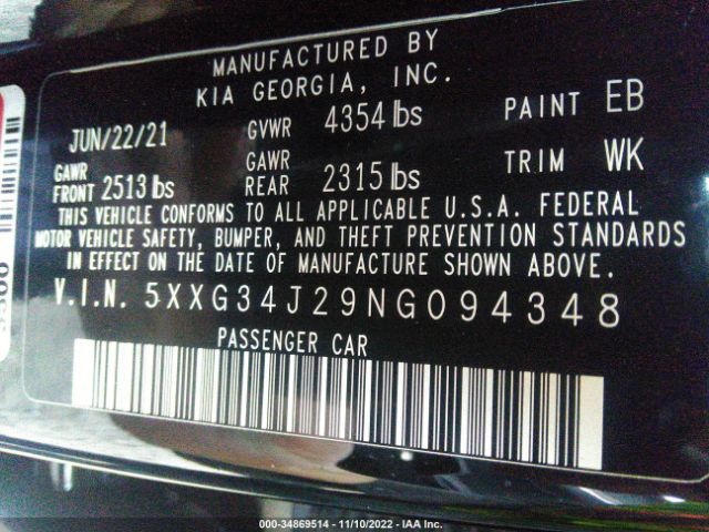 5XXG34J29NG094348 KIA K5