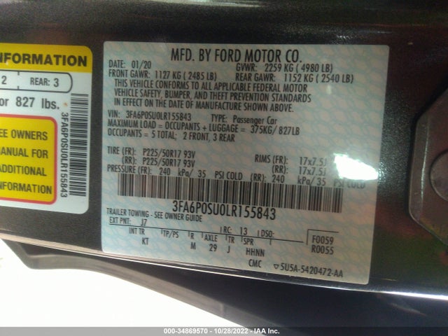 2020 Ford Fusion, VIN: 3FA6P0SU0LR155843