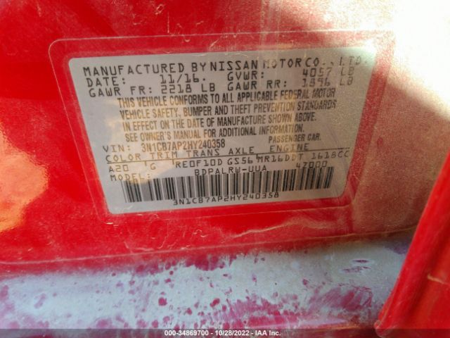 3N1CB7AP2HY240358 Nissan Sentra Sr Turbo