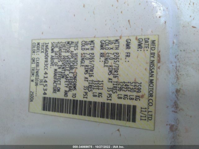 1N6AD0FR3CC414534 Nissan Frontier Sv