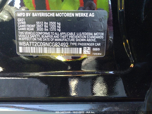 2022 BMW 7 Series, VIN: WBA7T2C09NCG82492