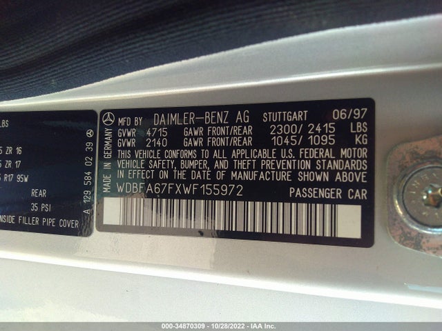 1998 MERCEDES-BENZ SL CLASS VIN: WDBFA67FXWF155972