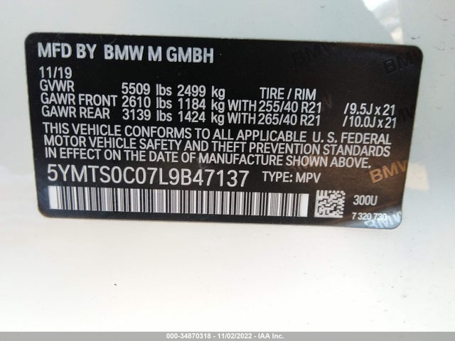 2020 BMW X3, VIN: 5YMTS0C07L9B47137