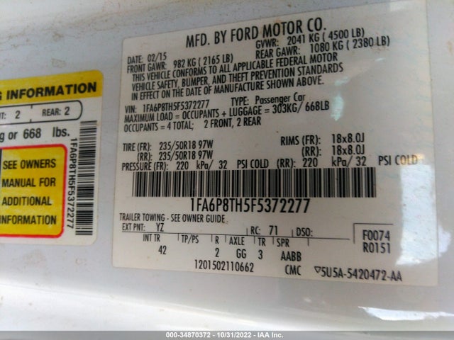 2015 Ford Mustang, VIN: 1FA6P8TH5F5372277