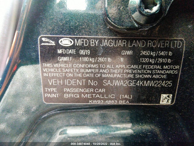 2019 Jaguar XJ, VIN: SAJWA2GE4KMW22425