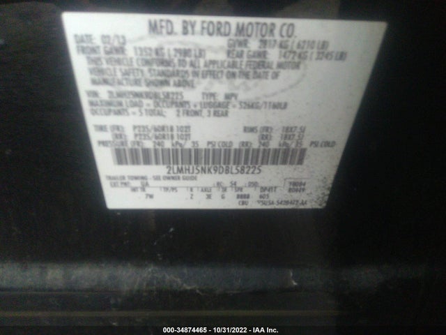 Lincoln MKT 2013 2LMHJ5NK9DBL58225 Image 10