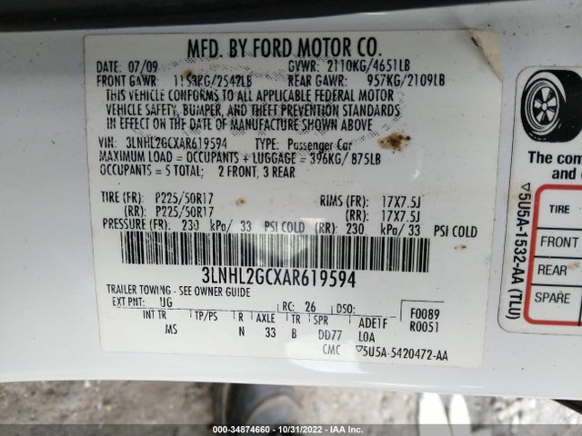 Lincoln MKZ 2010 3LNHL2GCXAR619594 Image 11
