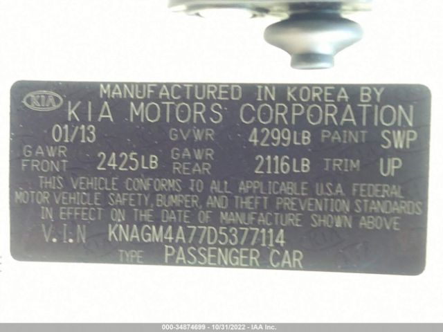 KNAGM4A77D5377114 KIA Optima Lx