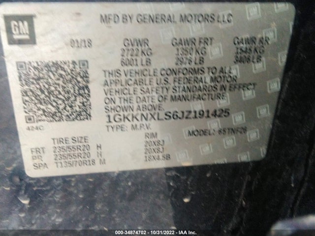 2018 GMC Acadia, VIN: 1GKKNXLS6JZ191425