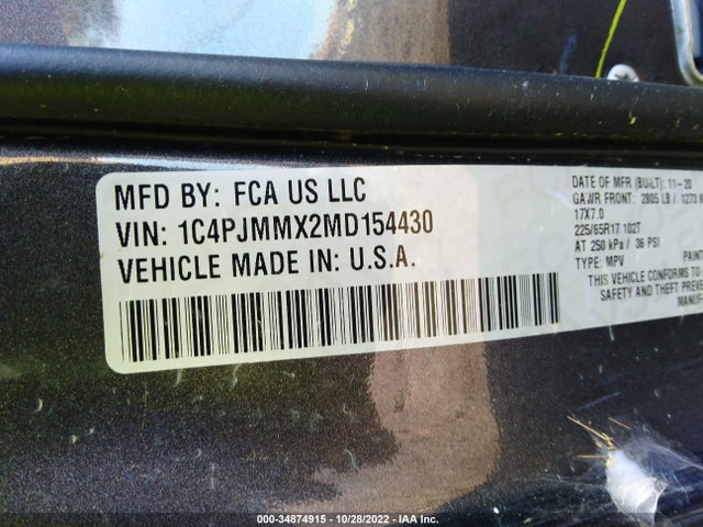 2021 JEEP CHEROKEE LATITUDE LUX VIN: 1C4PJMMX2MD154430