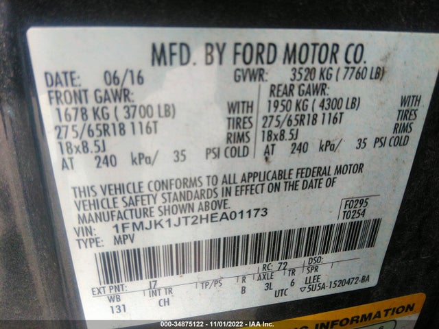 2017 Ford Expedition, VIN: 1FMJK1JT2HEA01173