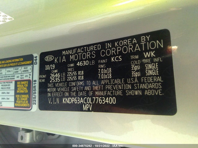 2020 KIA SPORTAGE S VIN: KNDP63AC0L7763400