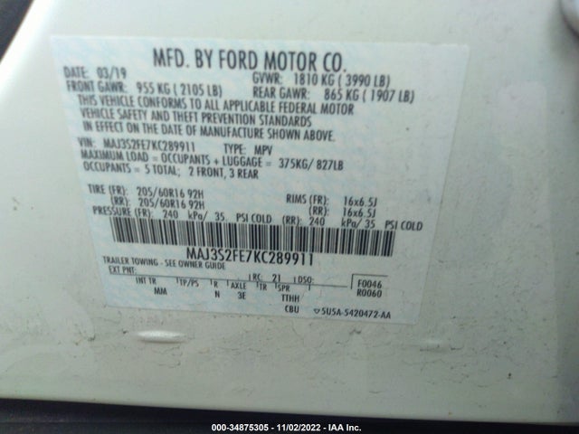 2019 Ford Ecosport, VIN: MAJ3S2FE7KC289911