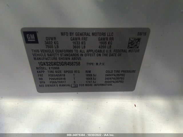 GMC YUKON XL 2016 1GKS2GKC5GR458758 Image 9