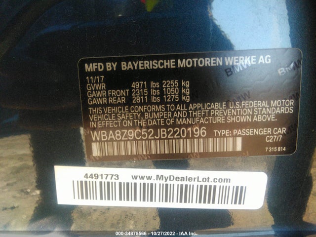 2018 BMW 3 Series, VIN: WBA8Z9C52JB220196
