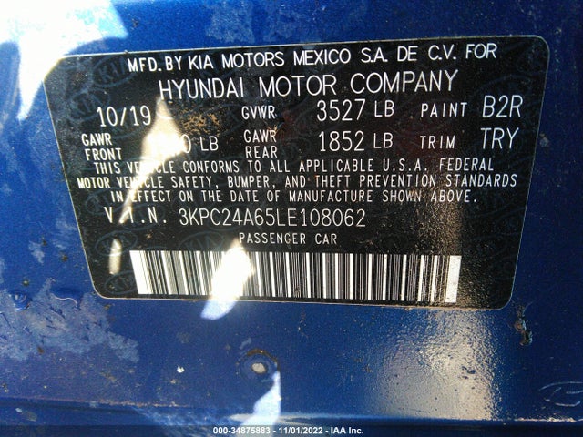 2020 Hyundai Accent, VIN: 3KPC24A65LE108062