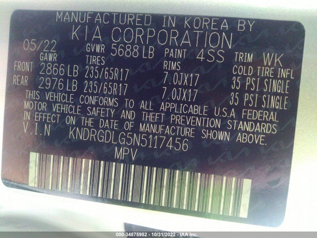2022 Kia Sorento, VIN: KNDRGDLG5N5117456