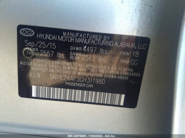 2016 HYUNDAI SONATA 2.4L SE VIN: 5NPE24AF3GH311980