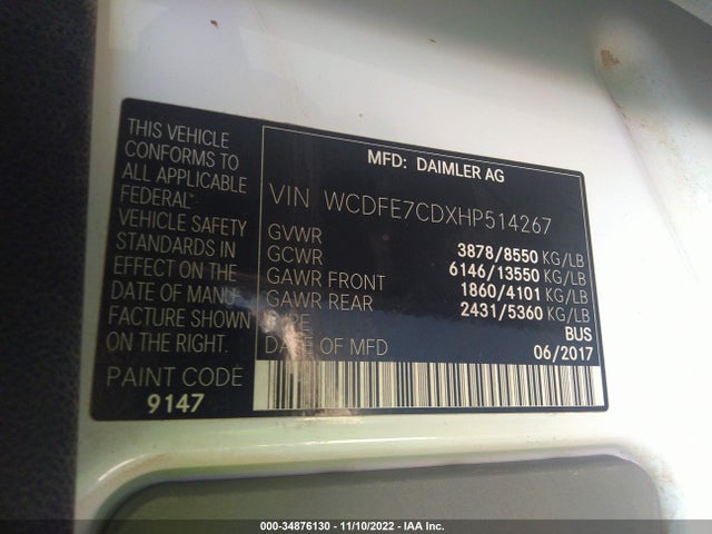 2017 Freightliner Sprinter, VIN: WCDFE7CDXHP514267