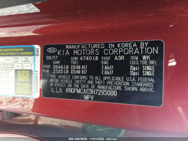 KNDPMCAC3H7295000 KIA Sportage Lx