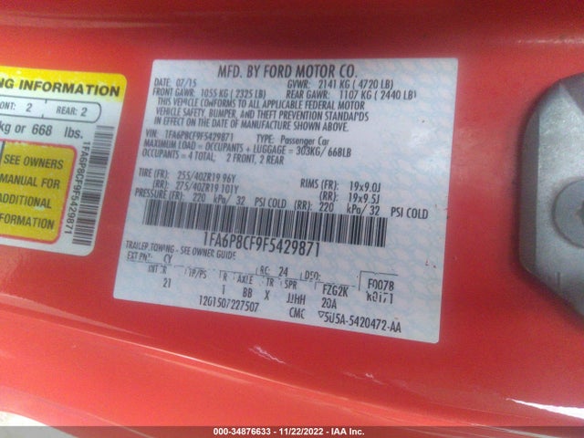 2015 Ford Mustang, VIN: 1FA6P8CF9F5429871