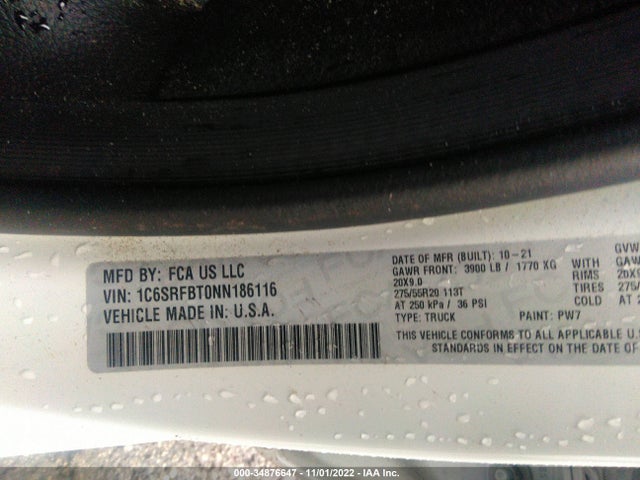 1C6SRFBT0NN186116 RAM 1500 Big Horn